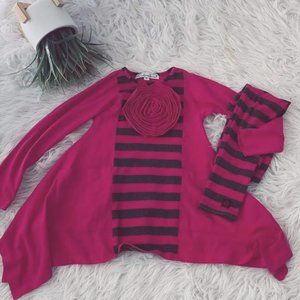 Kid Cute Ture Boutique Pink Stripe Rosette Dress & Leggings Set Sz 6